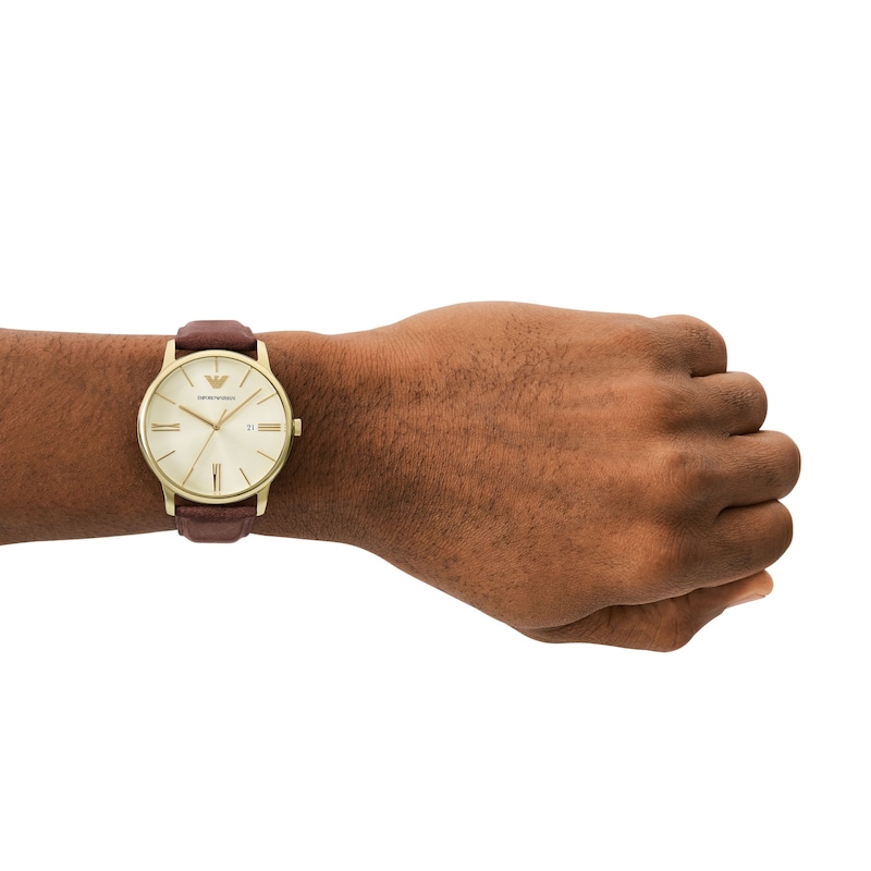 Main Image 2 of Men's Emporio Armani Gold-Tone IP Watch with Cream Dial and Brown Leather Strap (Model: AR11610)