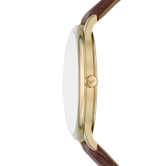 Men's Emporio Armani Gold-Tone IP Watch with Cream Dial and Brown Leather Strap (Model: Ar11610)