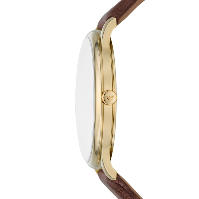 Main Image 3 of Men's Emporio Armani Gold-Tone IP Watch with Cream Dial and Brown Leather Strap (Model: AR11610)