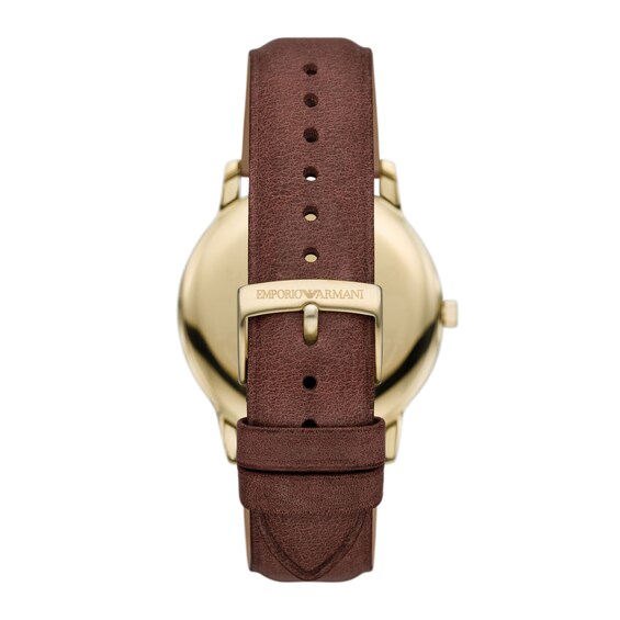Men's Emporio Armani Gold-Tone IP Watch with Cream Dial and Brown Leather Strap (Model: Ar11610)