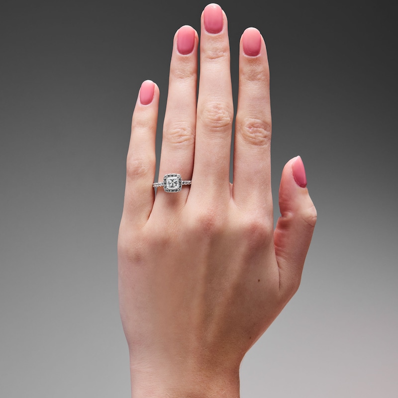 Main Image 2 of Classic Everlasting 1-1/2 CT. T.W. Princess-Cut Certified Diamond Frame Engagement Ring in 14K White Gold (G/I1)
