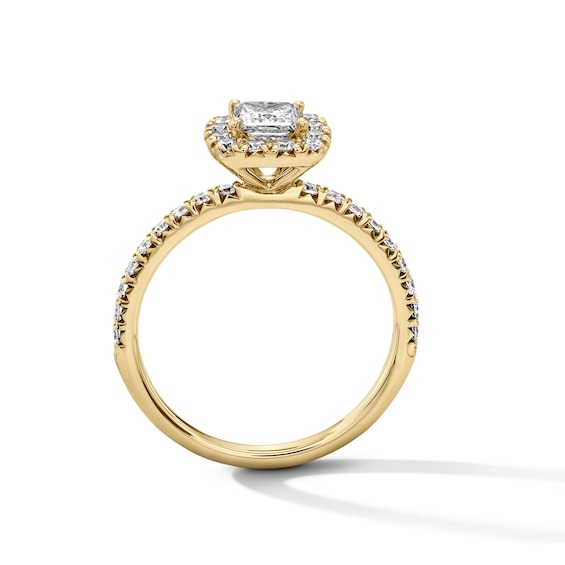 1 CT. T.W Princess-Cut Certified Lab-Grown Diamond Halo Engagement Ring in 14K Gold (F/Vs2)