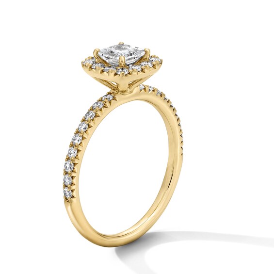 1 CT. T.W Princess-Cut Certified Lab-Grown Diamond Halo Engagement Ring in 14K Gold (F/Vs2)