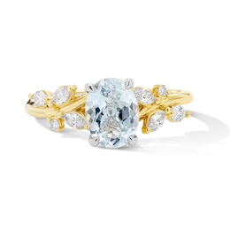 Romantic Vine Oval Aquamarine and 3/8 CT. T.W. Certified Lab-Grown Diamond Engagement Ring in 14K Gold (F/VS2)