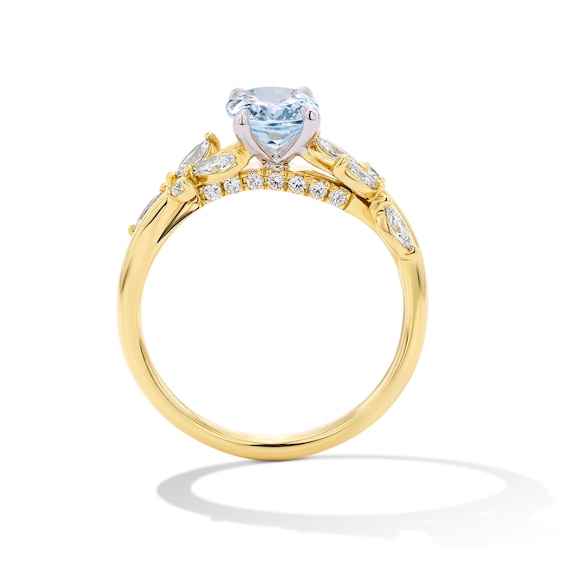 Romantic Vine Oval Aquamarine and 3/8 CT. T.w. Certified Lab-Grown Diamond Engagement Ring in 14K Gold (F/Vs2)