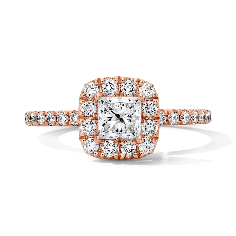 Main Image 1 of 1 CT. T.W Princess-Cut Certified Lab-Grown Diamond Halo Engagement Ring in 14K Rose Gold (F/VS2)