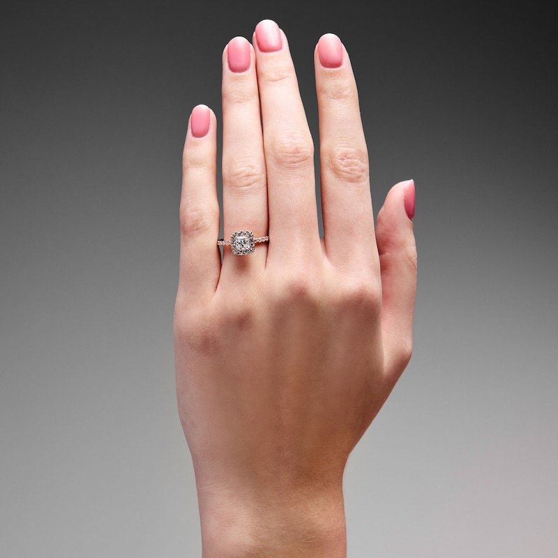 Main Image 2 of 1 CT. T.W Princess-Cut Certified Lab-Grown Diamond Halo Engagement Ring in 14K Rose Gold (F/VS2)
