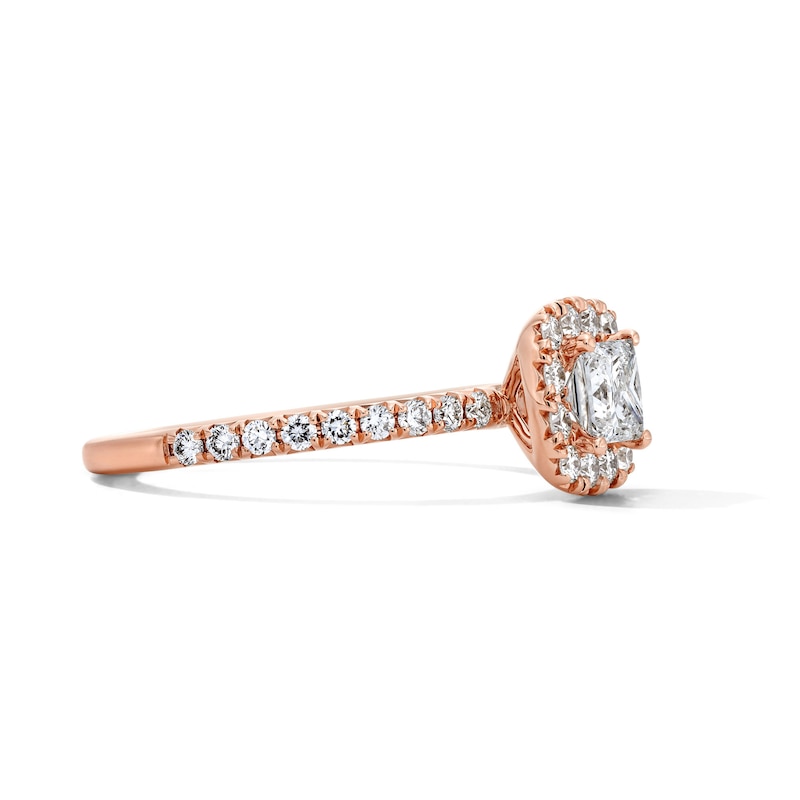 Main Image 4 of 1 CT. T.W Princess-Cut Certified Lab-Grown Diamond Halo Engagement Ring in 14K Rose Gold (F/VS2)
