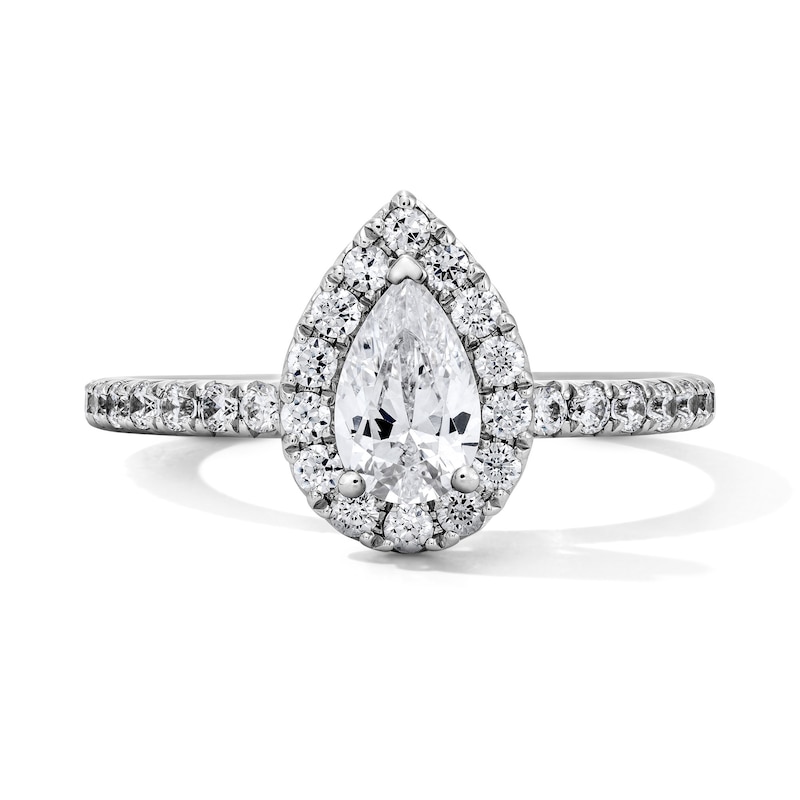 Main Image 1 of Classic Everlasting 1 CT. T.W. Pear-Shaped Certified Lab-Grown Diamond Frame Engagement Ring in 14K White Gold (F/VS2)