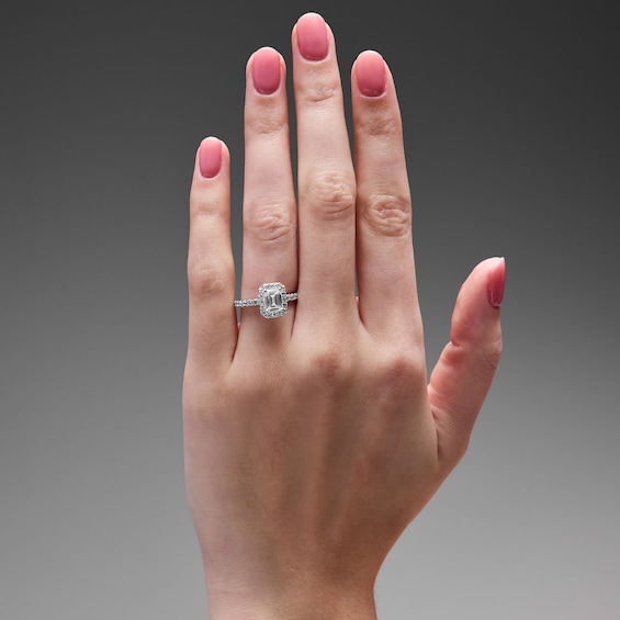 Classic Everlasting 1-1/2 CT. T.w. Emerald-Cut Certified Diamond Frame Engagement Ring in 14K White Gold (G/I1)