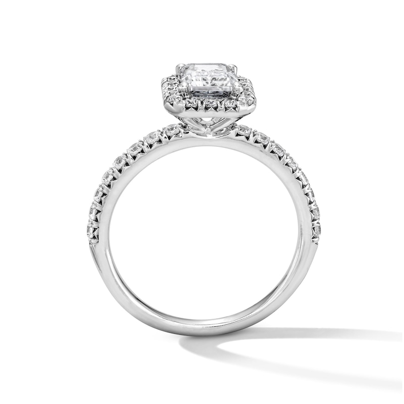 Main Image 3 of Classic Everlasting 1-1/2 CT. T.W. Emerald-Cut Certified Diamond Frame Engagement Ring in 14K White Gold (G/I1)