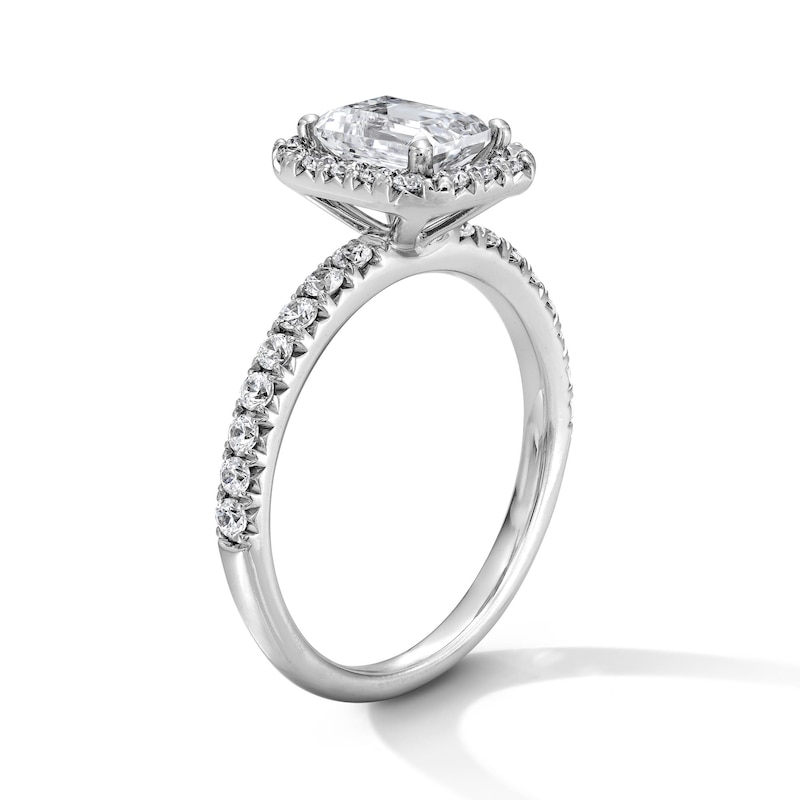 Main Image 5 of Classic Everlasting 1-1/2 CT. T.W. Emerald-Cut Certified Diamond Frame Engagement Ring in 14K White Gold (G/I1)