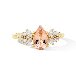 Pear-Shaped Morganite and 1/3 CT. T.W. Lab-Grown Diamond Engagement Ring in 14K Gold (F/VS2)