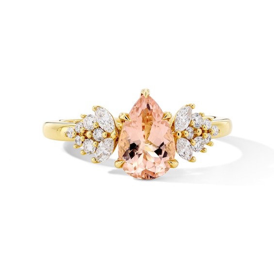 Pear-Shaped Morganite and 1/3 CT. T.w. Lab-Grown Diamond Engagement Ring in 14K Gold (F/Vs2)