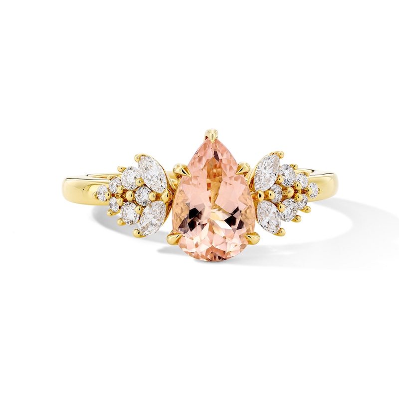 Main Image 1 of Pear-Shaped Morganite and 1/3 CT. T.W. Lab-Grown Diamond Engagement Ring in 14K Gold (F/VS2)