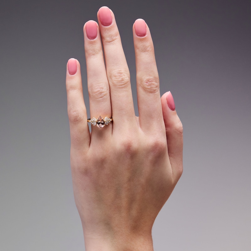 Main Image 2 of Pear-Shaped Morganite and 1/3 CT. T.W. Lab-Grown Diamond Engagement Ring in 14K Gold (F/VS2)
