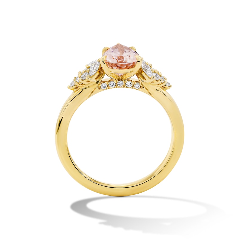 Main Image 3 of Pear-Shaped Morganite and 1/3 CT. T.W. Lab-Grown Diamond Engagement Ring in 14K Gold (F/VS2)