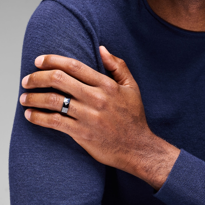 Main Image 2 of Geometric Wedding Band in Black Tungsten 7mm