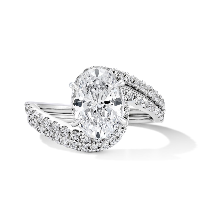 Main Image 1 of 2-5/8 CT. T.W. Oval Certified Lab-Grown Diamond Bypass Bridal Set in 14K White Gold (F/VS2)