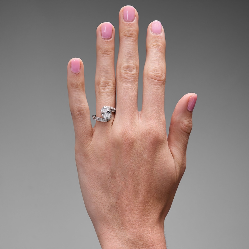 Main Image 2 of 2-5/8 CT. T.W. Oval Certified Lab-Grown Diamond Bypass Bridal Set in 14K White Gold (F/VS2)