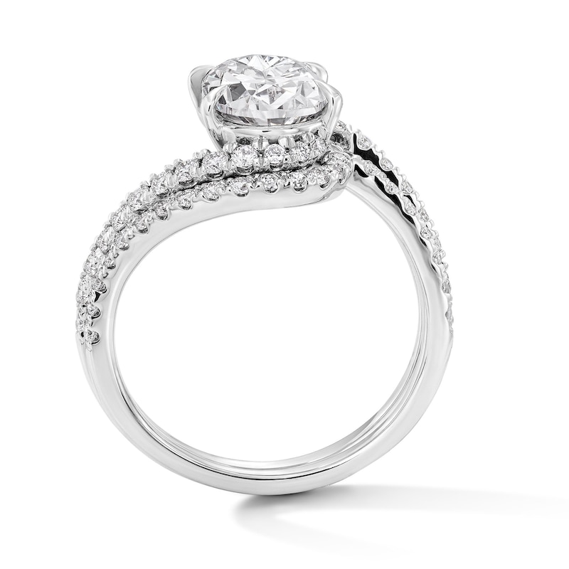 Main Image 3 of 2-5/8 CT. T.W. Oval Certified Lab-Grown Diamond Bypass Bridal Set in 14K White Gold (F/VS2)