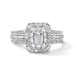 1-1/4 CT.T.W. Emerald-Cut Certified Lab-Grown Diamond Double Frame Engagement Ring in 14K White Gold (F/VS2)