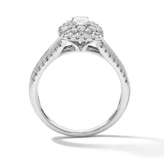 1-1/4 Ct.t.w. Emerald-Cut Certified Lab-Grown Diamond Double Frame Engagement Ring in 14K White Gold (F/Vs2)