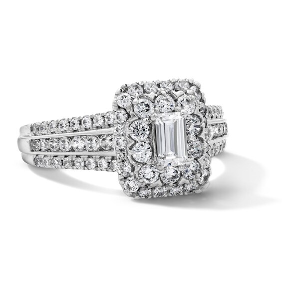 1-1/4 Ct.t.w. Emerald-Cut Certified Lab-Grown Diamond Double Frame Engagement Ring in 14K White Gold (F/Vs2)