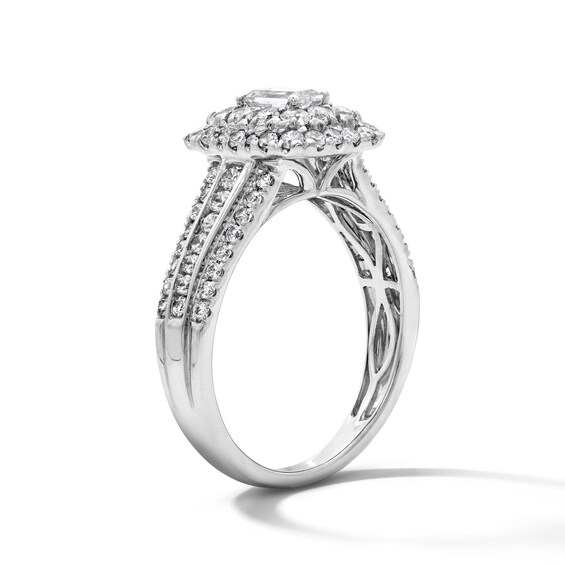 1-1/4 Ct.t.w. Emerald-Cut Certified Lab-Grown Diamond Double Frame Engagement Ring in 14K White Gold (F/Vs2)