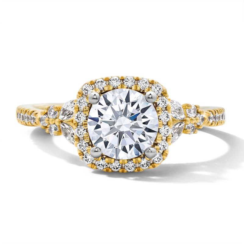 Main Image 1 of 1-3/8 CT. T.W. Certified Round Lab-Grown Diamond Halo Ring in 14K Yellow Gold (F/VS2)