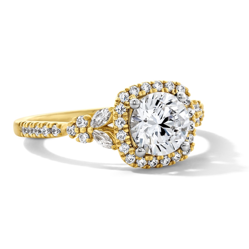 Main Image 4 of 1-3/8 CT. T.W. Certified Round Lab-Grown Diamond Halo Ring in 14K Yellow Gold (F/VS2)