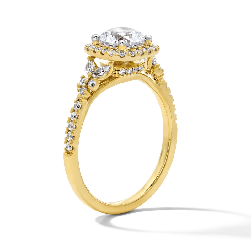 Main Image 5 of 1-3/8 CT. T.W. Certified Round Lab-Grown Diamond Halo Ring in 14K Yellow Gold (F/VS2)