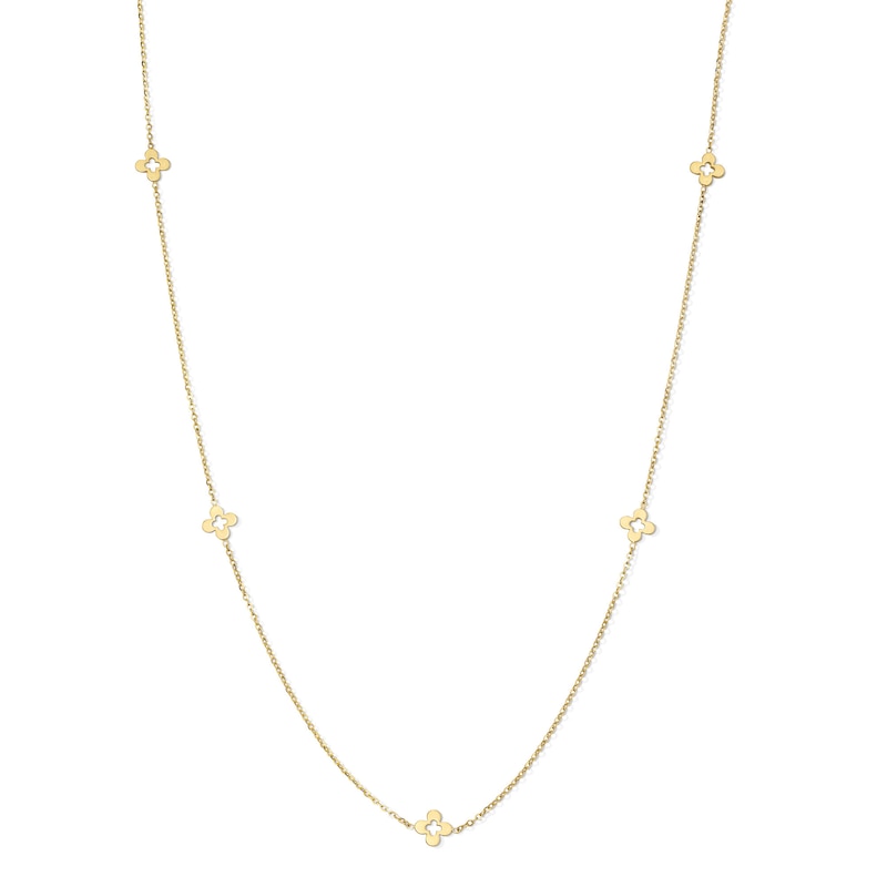 Main Image 1 of 1.0mm Clover Station Cable Chain Necklace in Solid 10K Gold - 22"