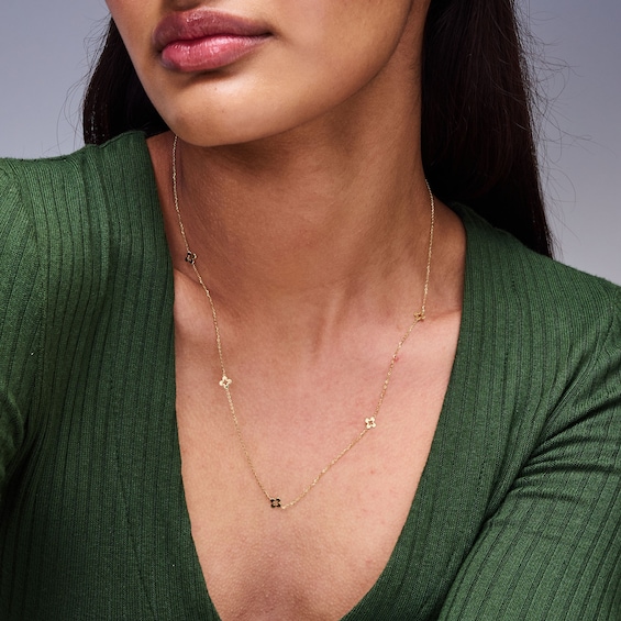 1.0mm Clover Station Cable Chain Necklace in Solid 10K Gold - 22"