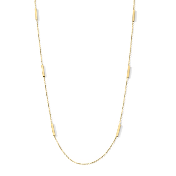 1.1mm Bar Station Sliding Curb Chain Necklace in Hollow 10K Gold - 20"