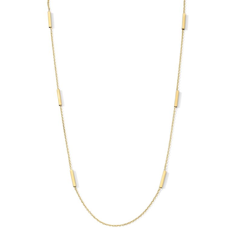Main Image 1 of 1.1mm Bar Station Sliding Curb Chain Necklace in Hollow 10K Gold - 20"