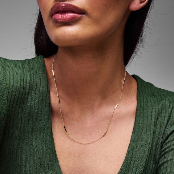 1.1mm Bar Station Sliding Curb Chain Necklace in Hollow 10K Gold - 20"