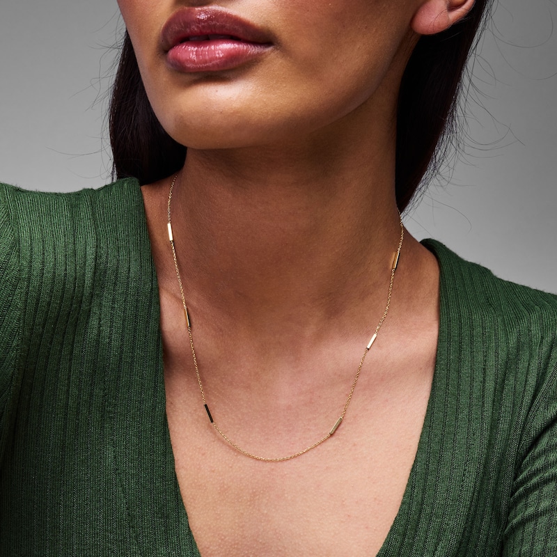 Main Image 2 of 1.1mm Bar Station Sliding Curb Chain Necklace in Hollow 10K Gold - 20"