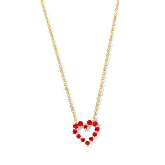 Certified Ruby Heart Outline Necklace in 10K Gold - 19"