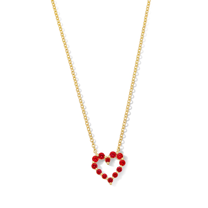 Main Image 1 of Certified Ruby Heart Outline Necklace in 10K Gold - 19"