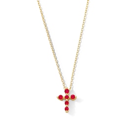 Certified Ruby Cross Necklace in 10K Gold - 19"