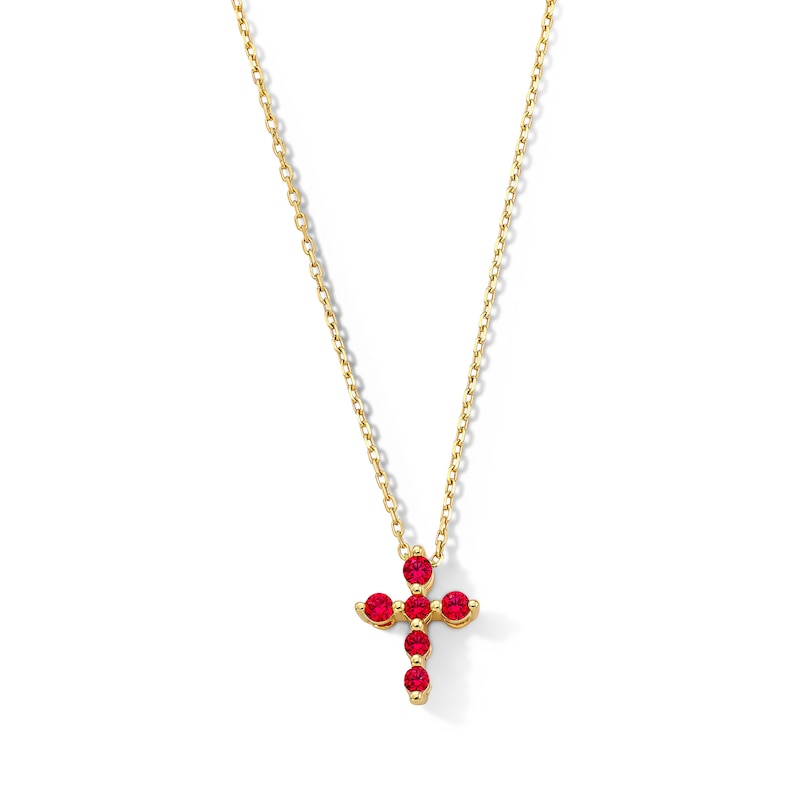 Main Image 1 of Certified Ruby Cross Necklace in 10K Gold - 19"