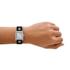 Thumbnail Image 2 of Ladies' Emporio Armani Crystal Stainless Steel Watch with Silver Dial and Black Leather Strap (Model: AR11660)