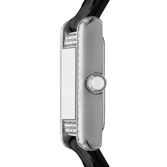 Ladies' Emporio Armani Crystal Stainless Steel Watch with Silver Dial and Black Leather Strap (Model: Ar11660)