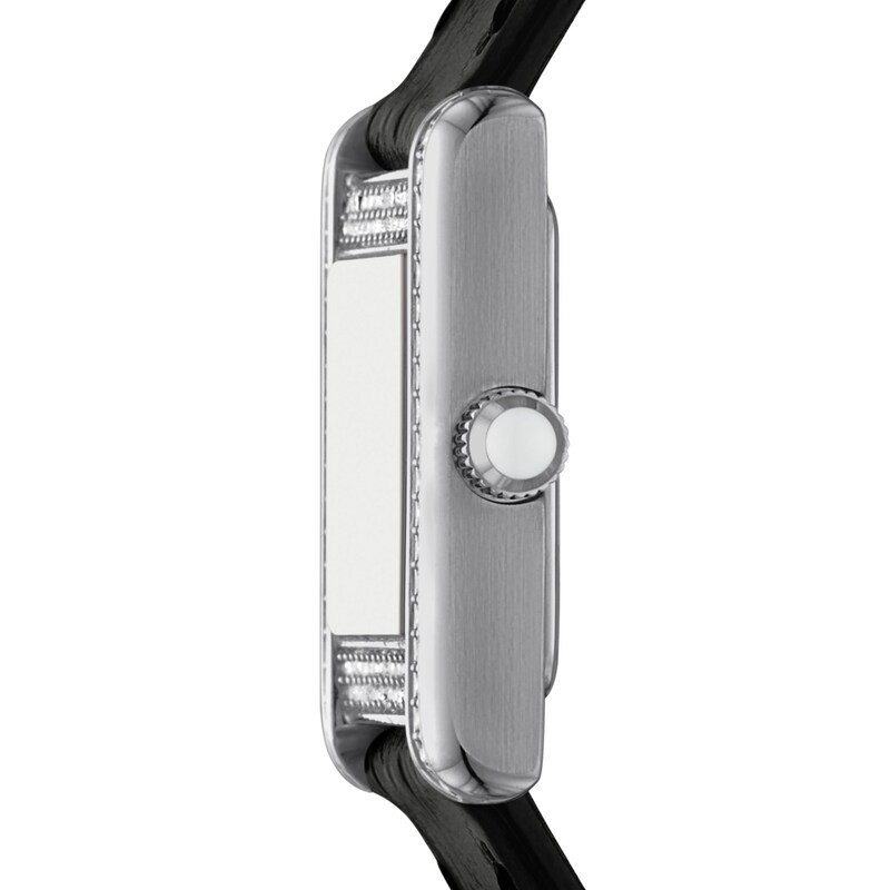 Main Image 3 of Ladies' Emporio Armani Crystal Stainless Steel Watch with Silver Dial and Black Leather Strap (Model: AR11660)