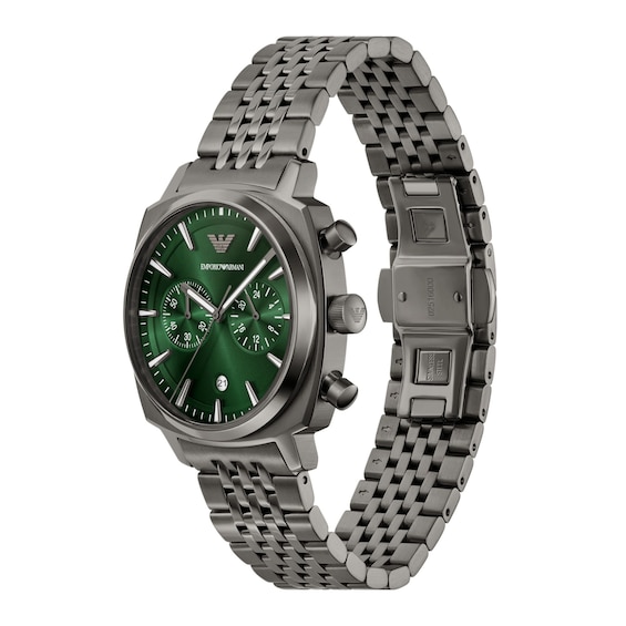 Men's Emporio Armani Chronograph Gray IP Stainless Steel Watch with Green Dial (Model: Ar11689)
