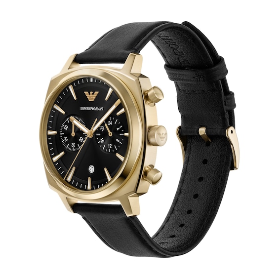 Men's Emporio Armani Chronograph Gold-Tone IP Stainless Steel Watch with Black Dial (Model: Ar11690)