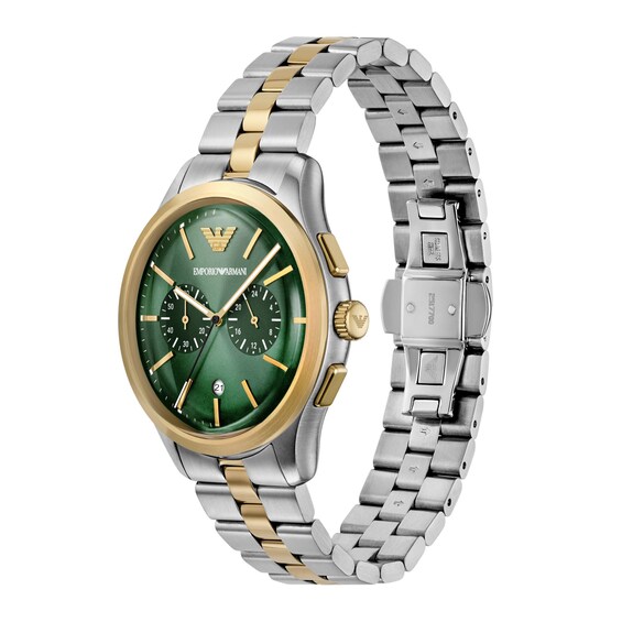 Men's Emporio Armani Chronograph Two-Tone IP Stainless Steel Watch with Green Dial (Model: Ar11692)