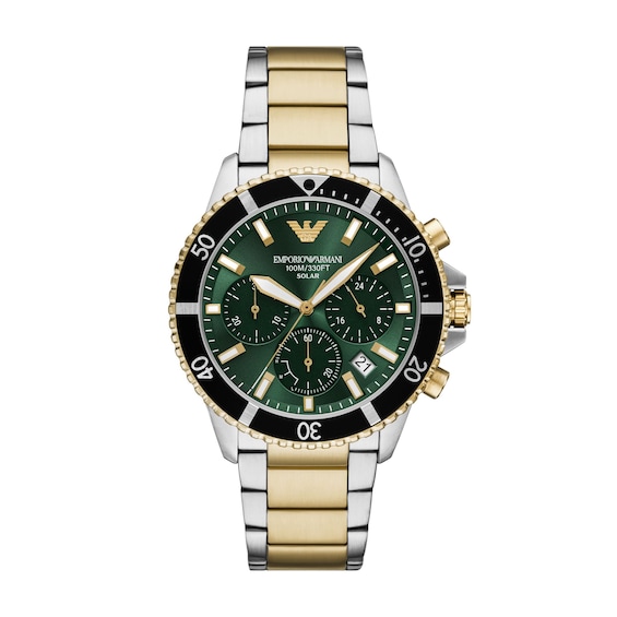 Men's Emporio Armani World Explorer Solar-Powered Chronograph Watch with Green Dial (Model: Ar11695)