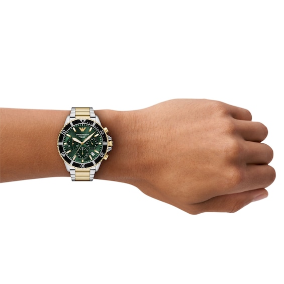 Men's Emporio Armani World Explorer Solar-Powered Chronograph Watch with Green Dial (Model: Ar11695)
